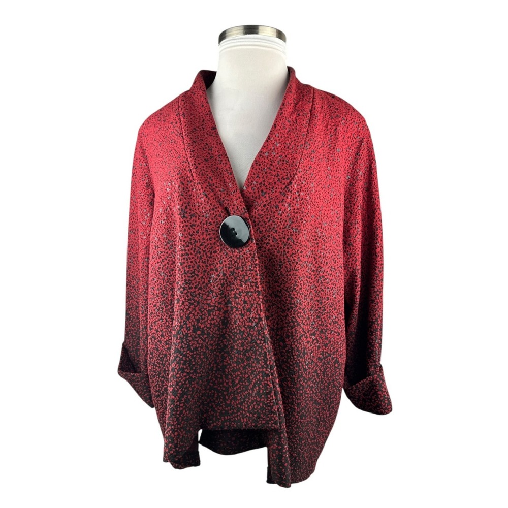 Ali Miles Toggle Button Artsy Asymmetrical Jacket Red & Black Ombre Plus Size 1X - Picture 4 of 13